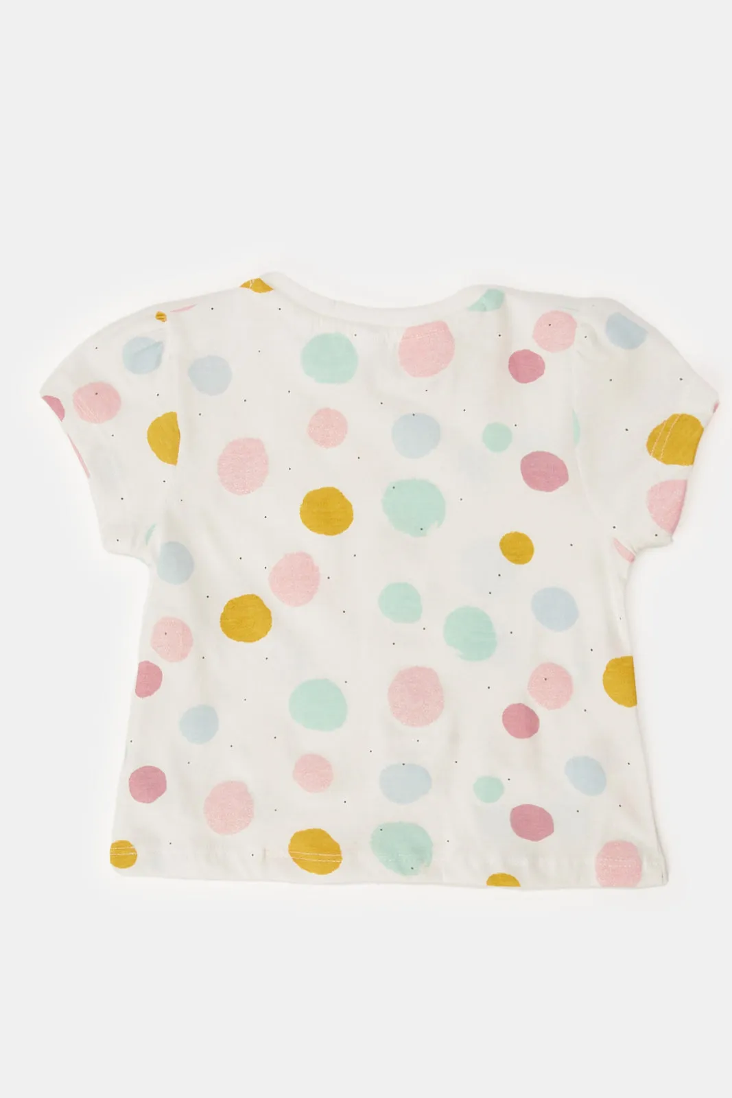 Infant Girls Ivory Polka Dots Print T-Shirt