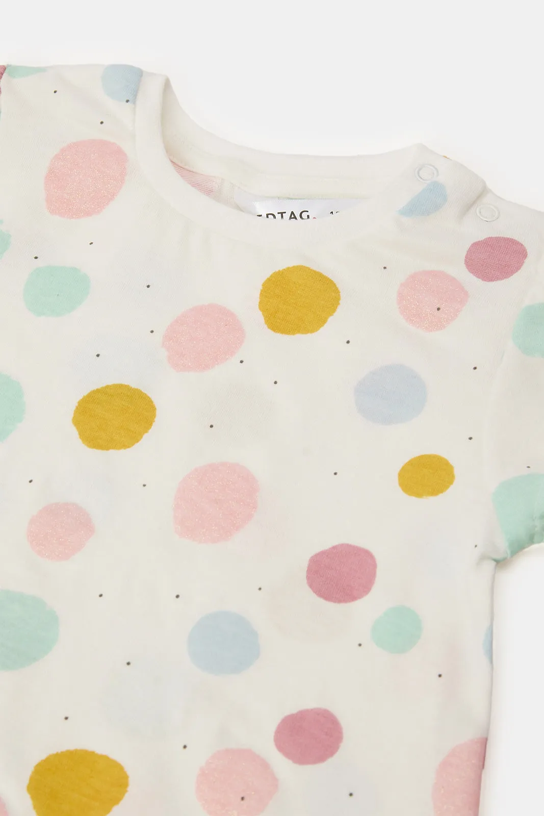 Infant Girls Ivory Polka Dots Print T-Shirt