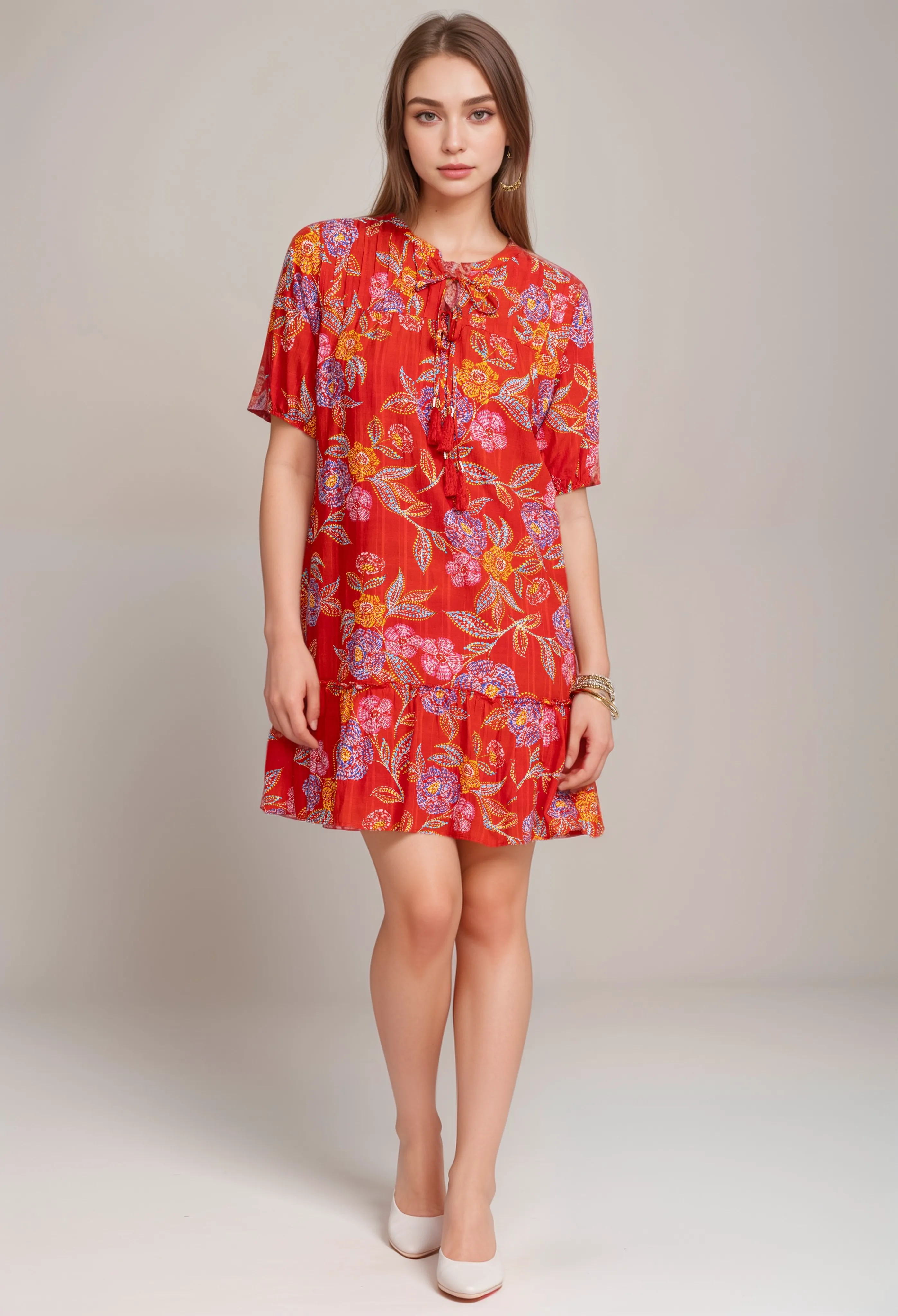 Johnny Was Whimsical Hibiscus Pleated Dress R34024