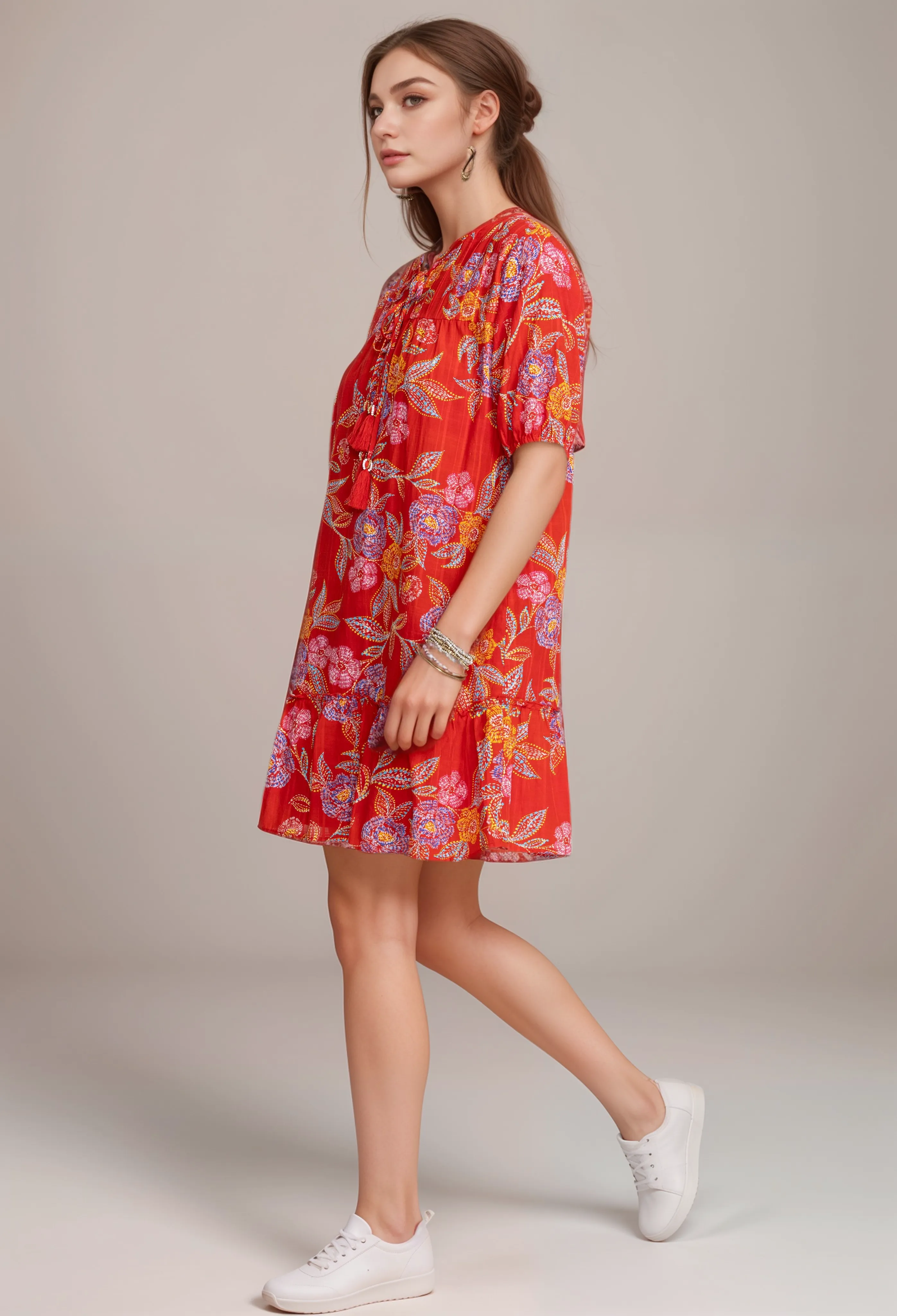 Johnny Was Whimsical Hibiscus Pleated Dress R34024