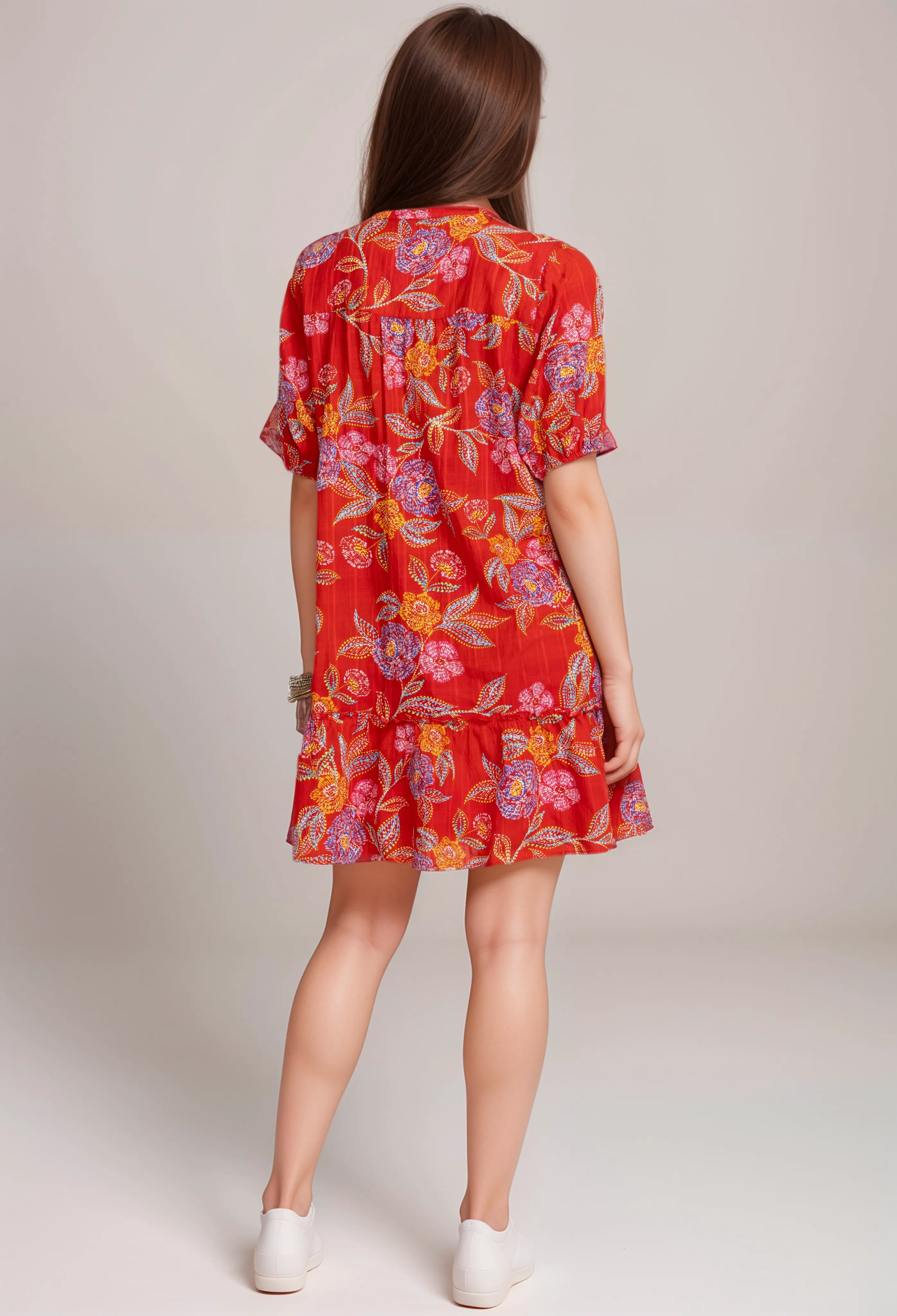 Johnny Was Whimsical Hibiscus Pleated Dress R34024