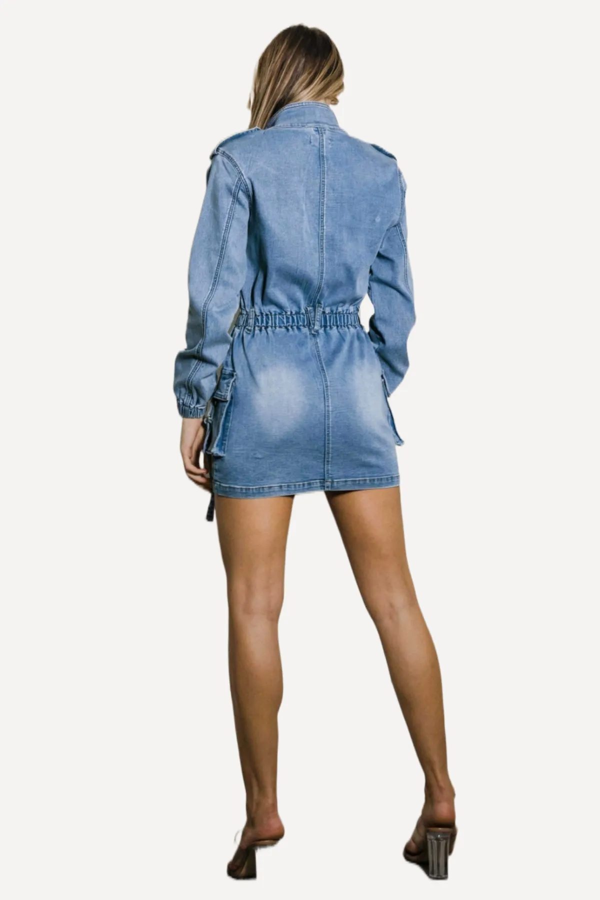 Juniors Long Sleeve Denim Mini Dress