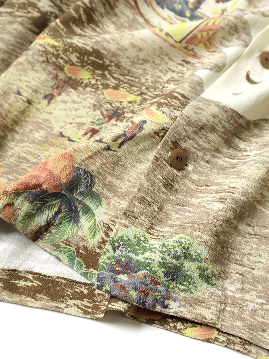 Kapital Rayon KAMEKAMEHA BONE Aloha Shirt - Khaki