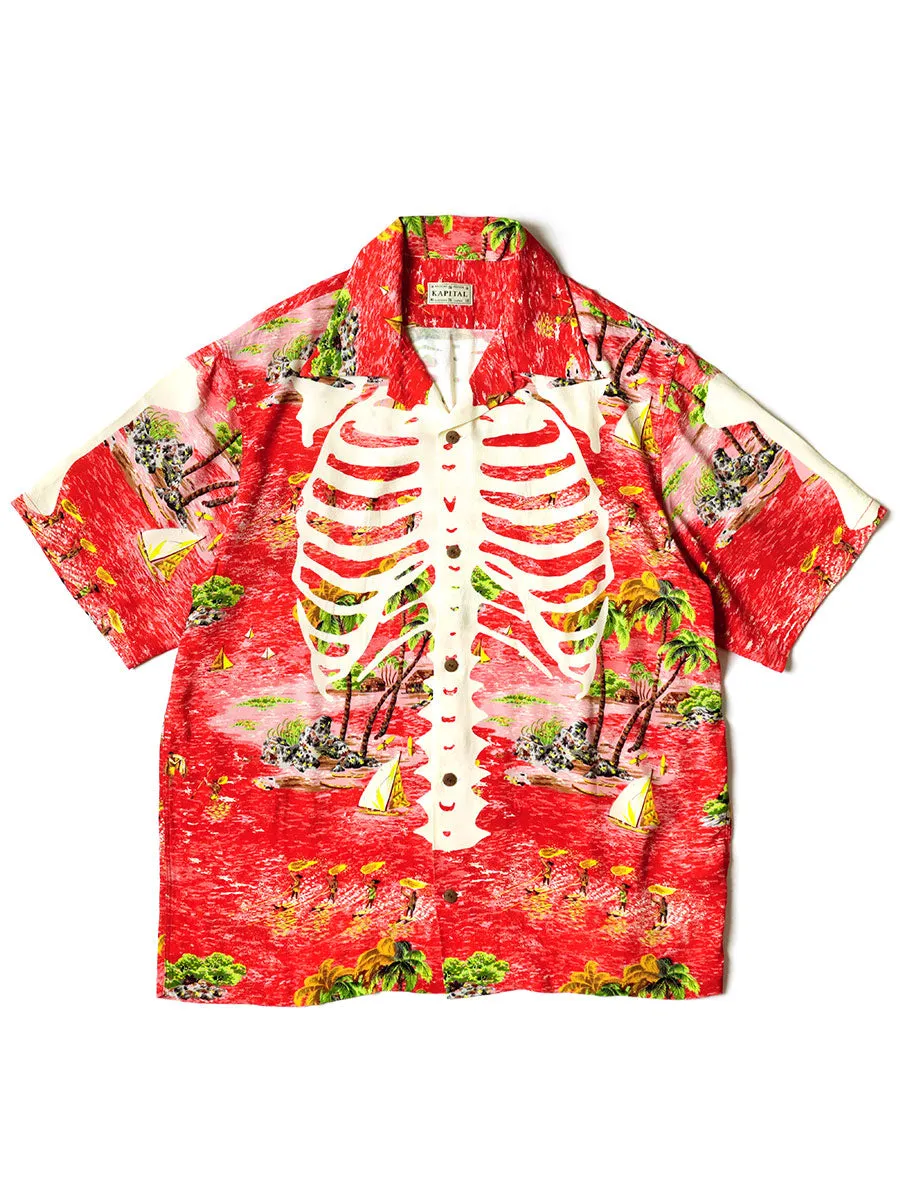 Kapital Rayon KAMEKAMEHA BONE Aloha Shirt - Red