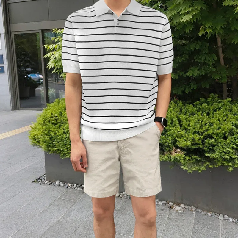 [Korean Style] 2 Colors Short-Sleeved Stripe T-shirts