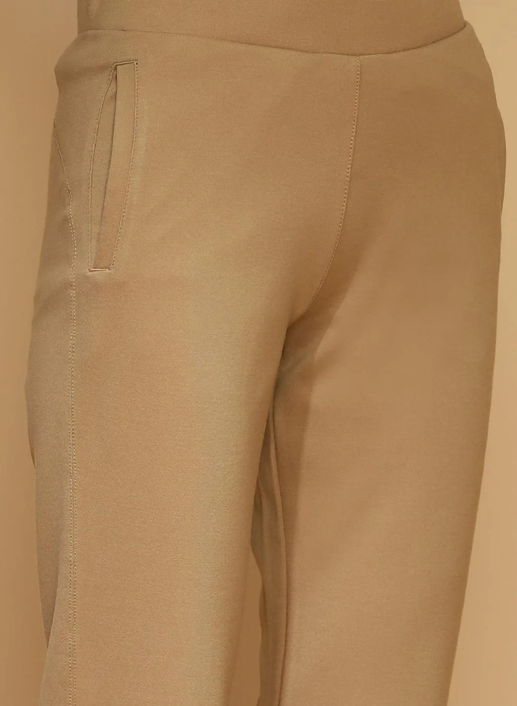 Liah Beige Straight Fit Trousers for Women