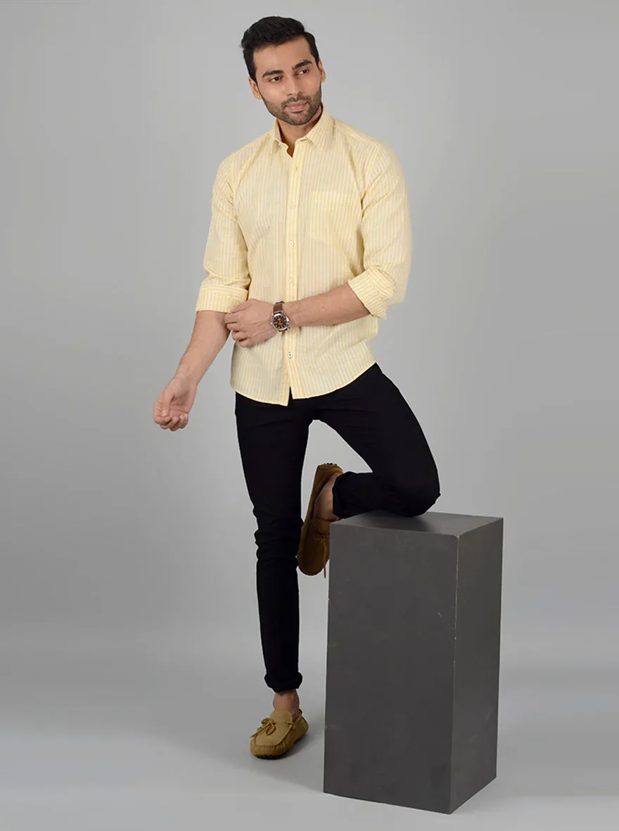 Light Yellow Striped Slim Fit Casual Shirt | Greenfibre