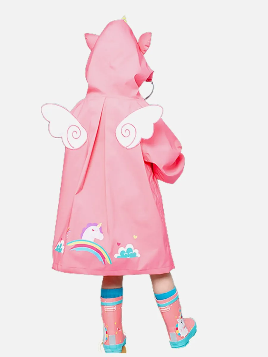 Little Surprise Box Bright Pink Magical Unicorn Theme Raincoat for Kids