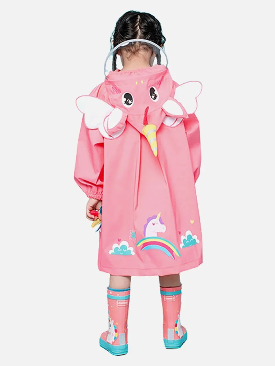 Little Surprise Box Bright Pink Magical Unicorn Theme Raincoat for Kids