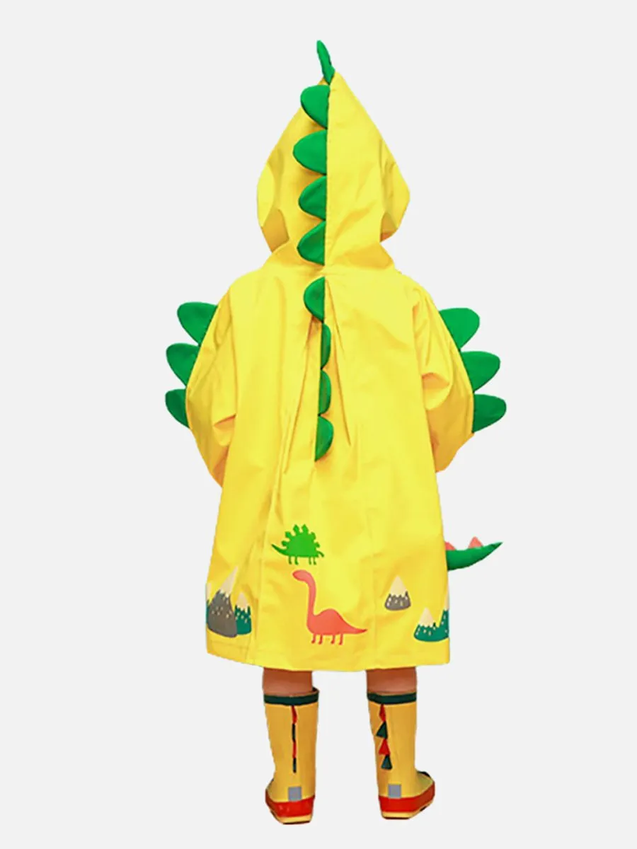 Little Surprise Box Bright Yellow 3d Dino Theme Raincoat for Kids