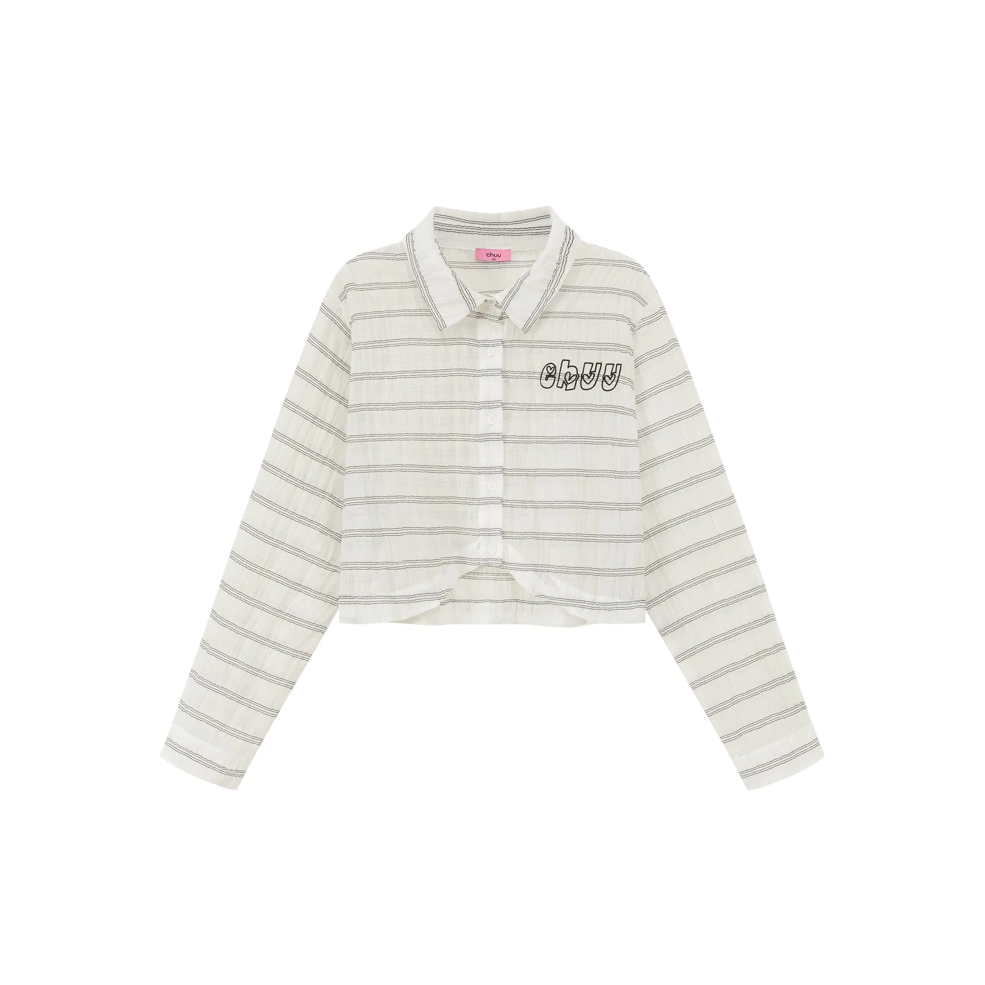 Logo Embroidered Cropped Striped Shirt