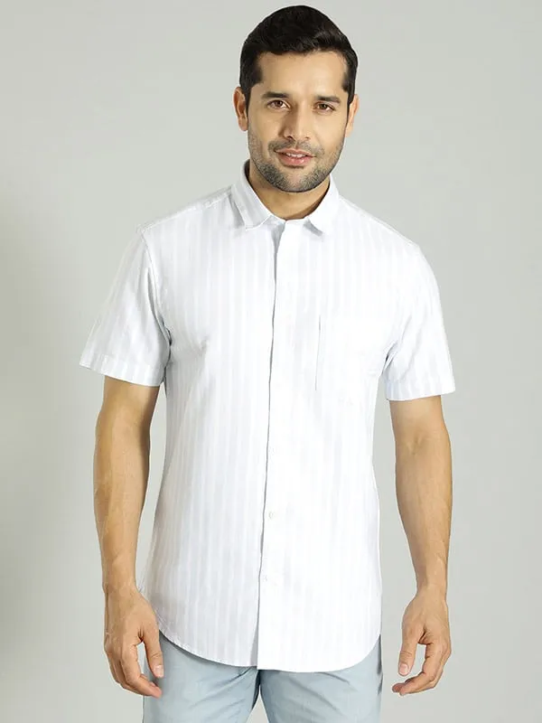 Men Striped Half Sleeve Cotton Blend Shirt