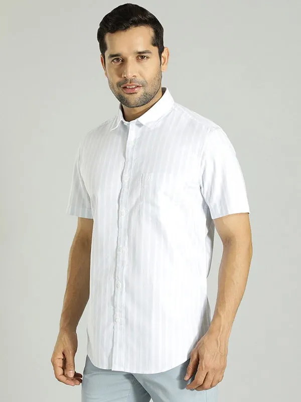 Men Striped Half Sleeve Cotton Blend Shirt