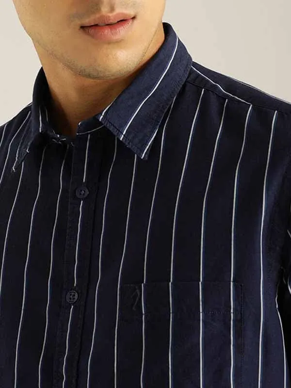 Men Striped Half Sleeve Cotton Stretch Shirt