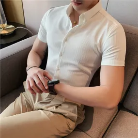 Men Striped Slim-fit Short Sleeve Shirts