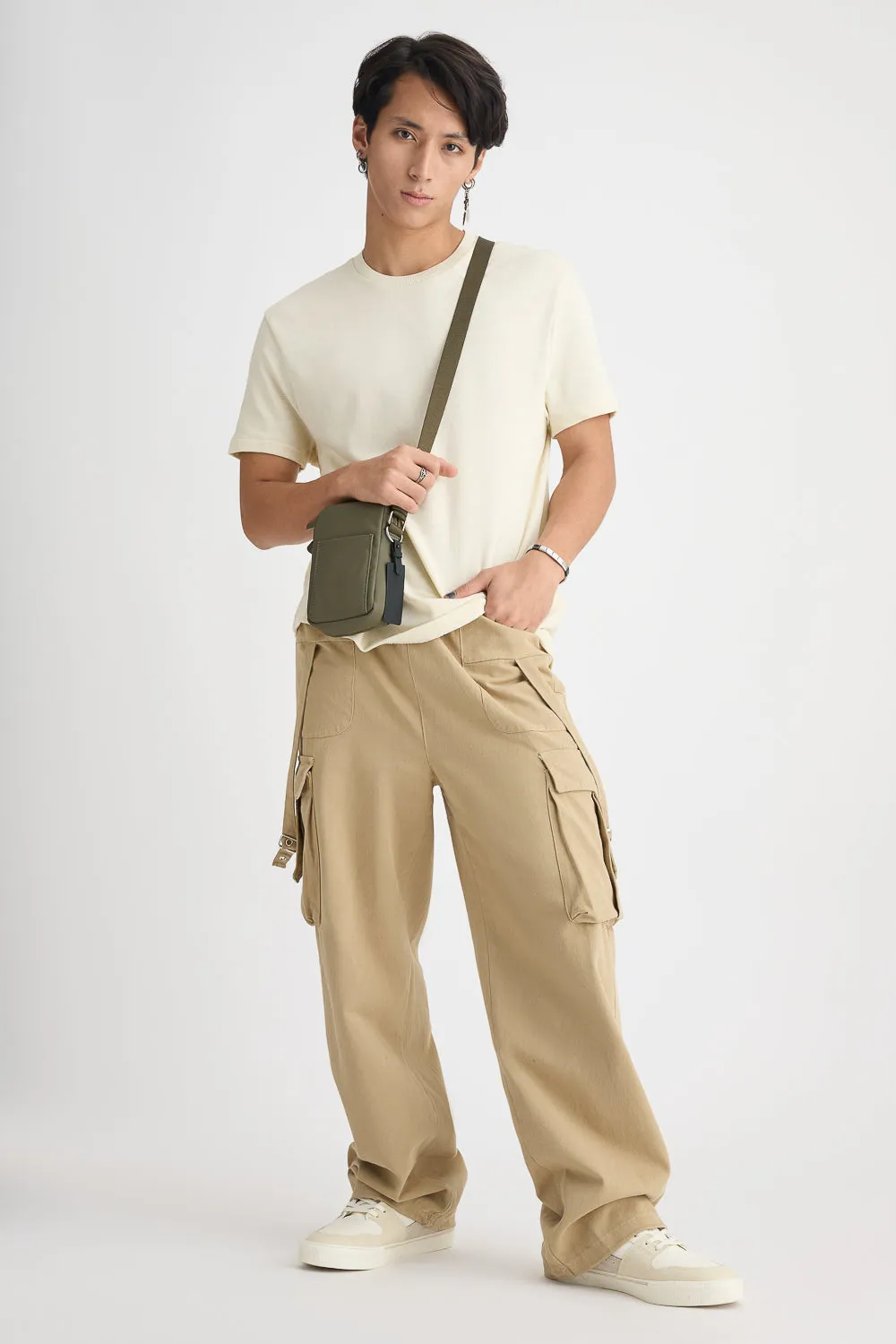 Men's Beige Elasticated Parachute Cargo