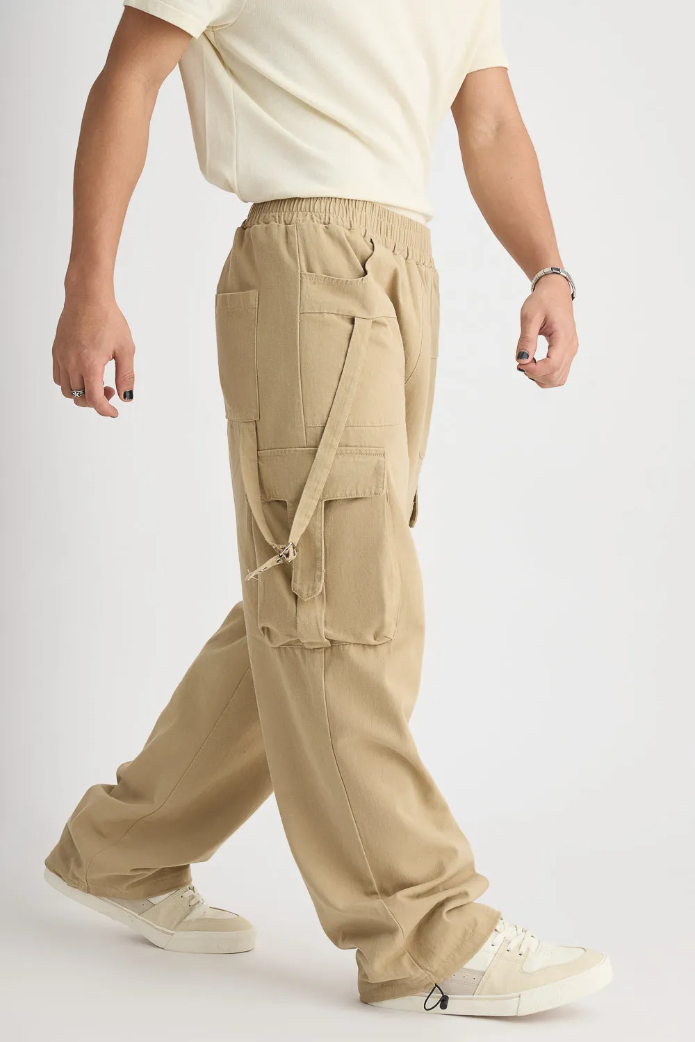 Men's Beige Elasticated Parachute Cargo