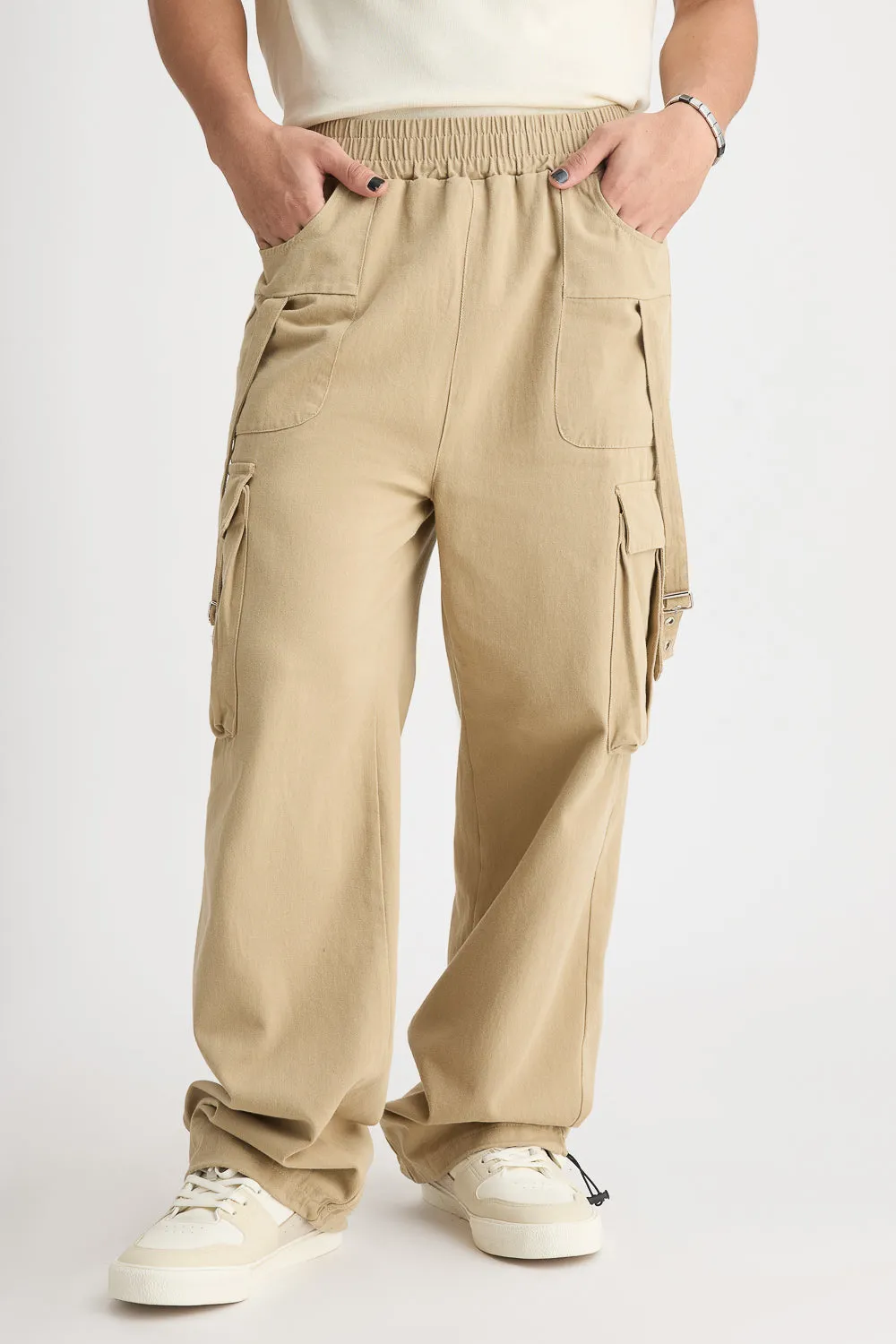 Men's Beige Elasticated Parachute Cargo