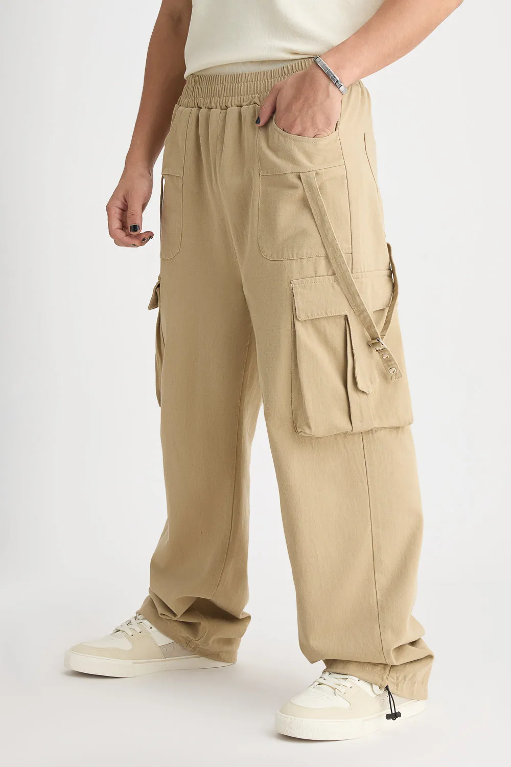 Men's Beige Elasticated Parachute Cargo