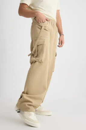 Men's Beige Elasticated Parachute Cargo