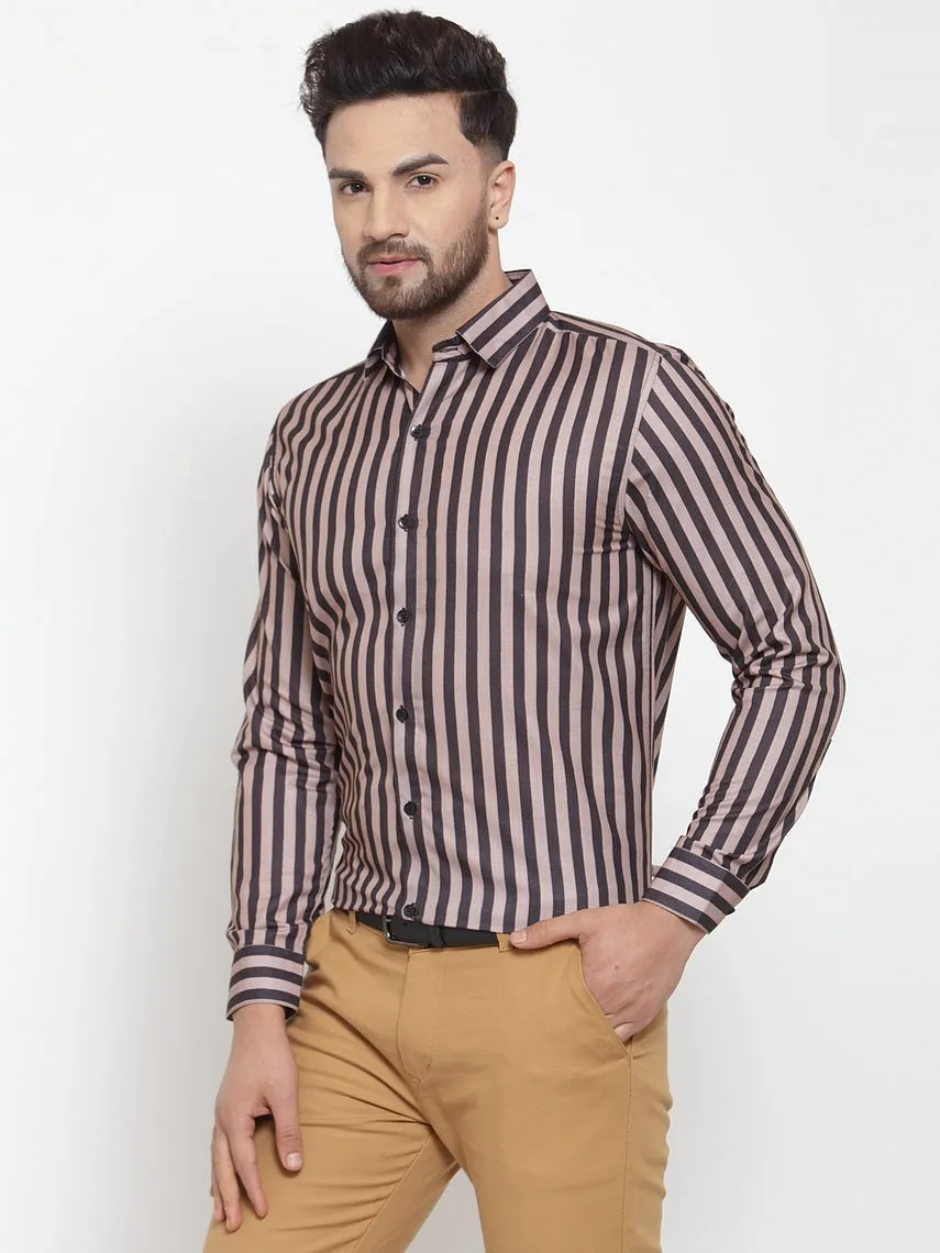 Men's Black Cotton Striped Formal Shirts ( SF 744Multi-Black ) - Jainish