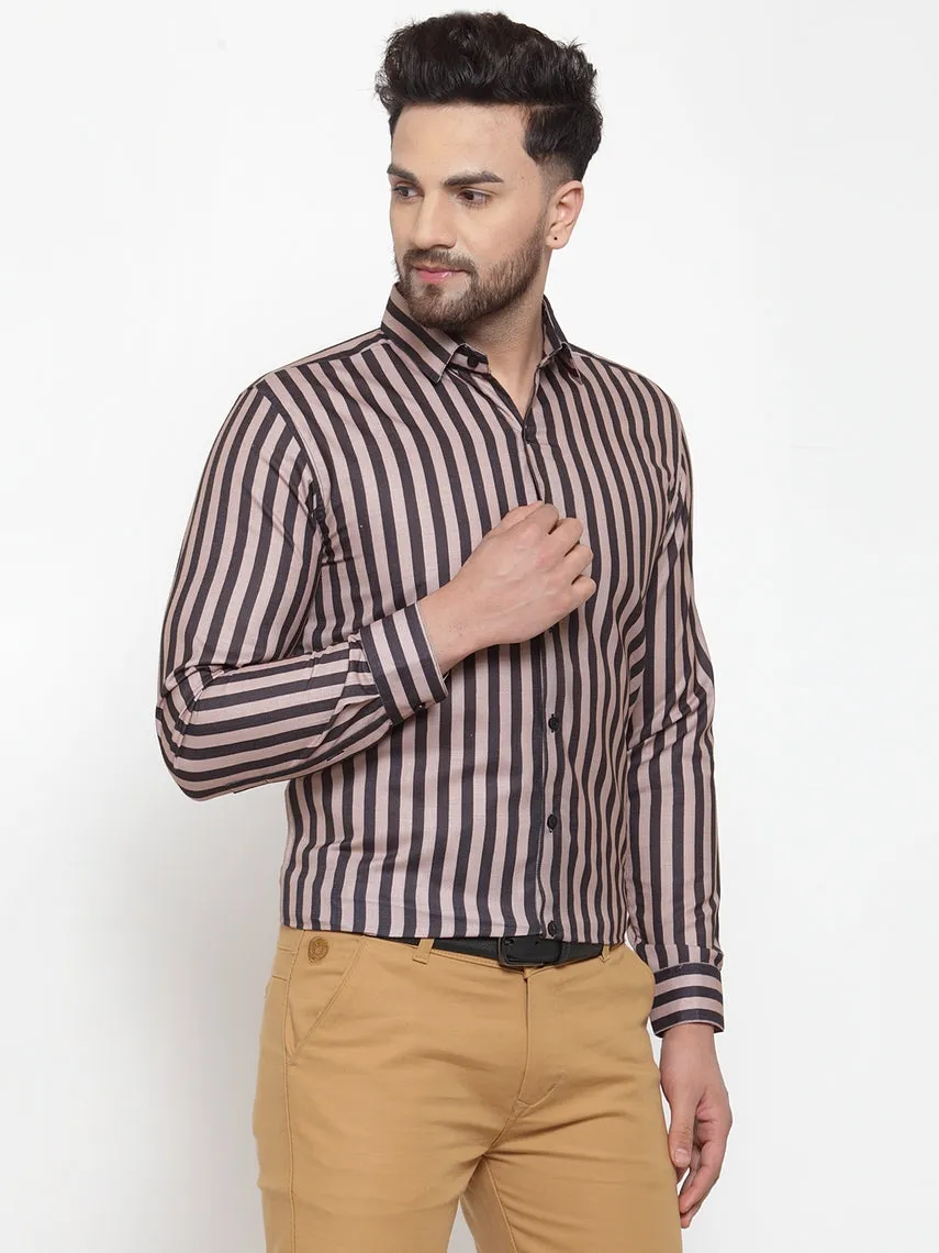 Men's Black Cotton Striped Formal Shirts ( SF 744Multi-Black ) - Jainish