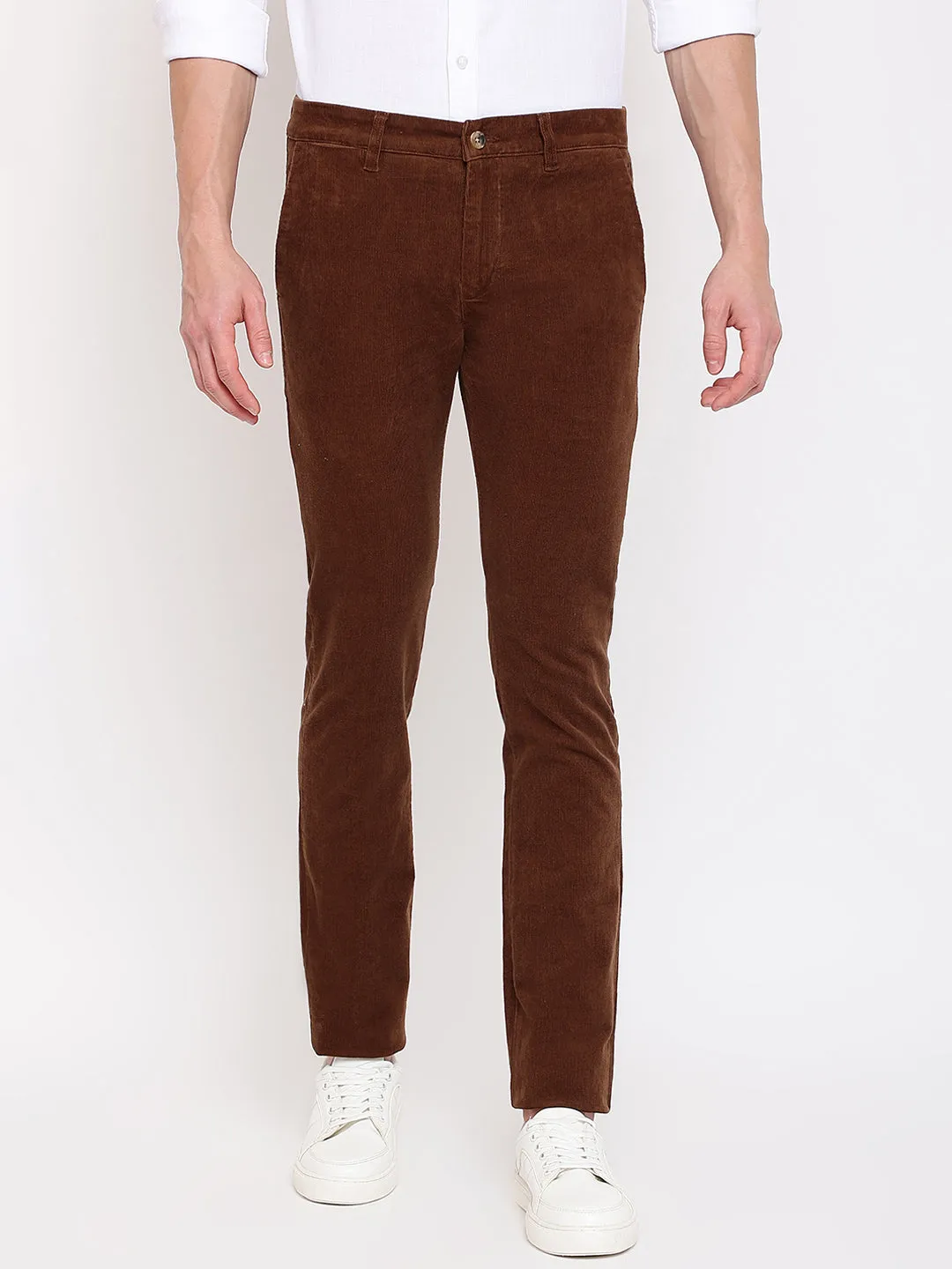 Men's Casual Flat front Brown Corduroy Trousers