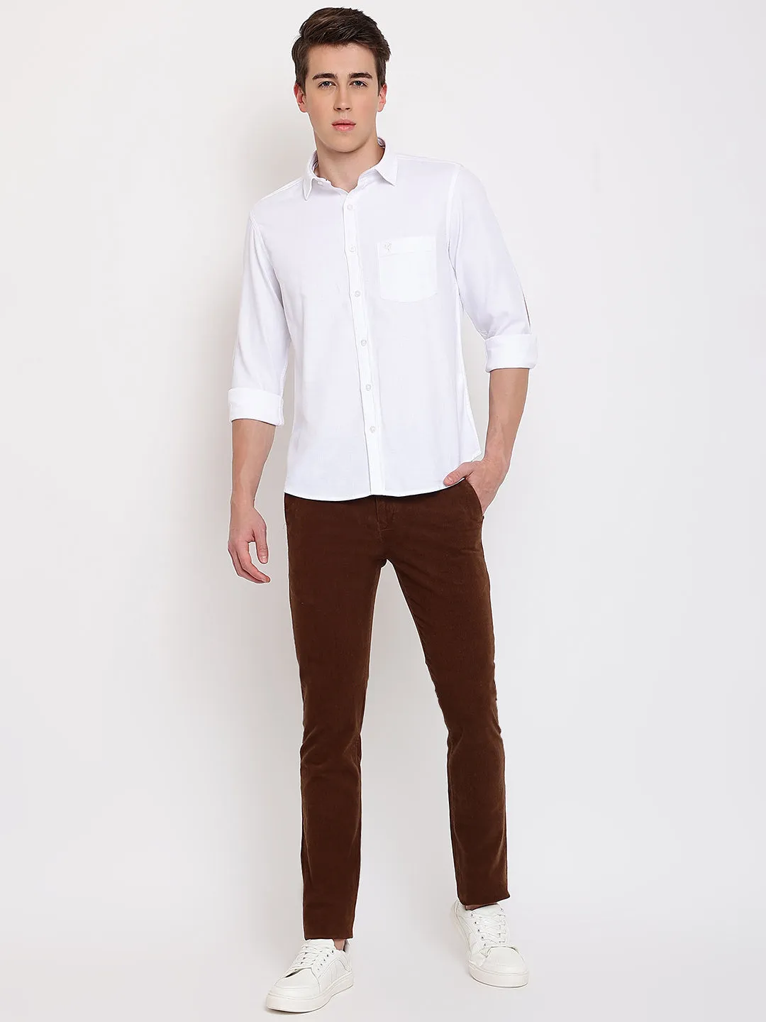 Men's Casual Flat front Brown Corduroy Trousers