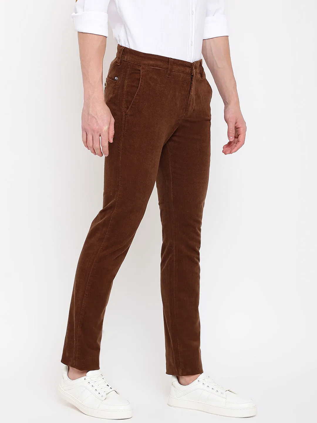 Men's Casual Flat front Brown Corduroy Trousers