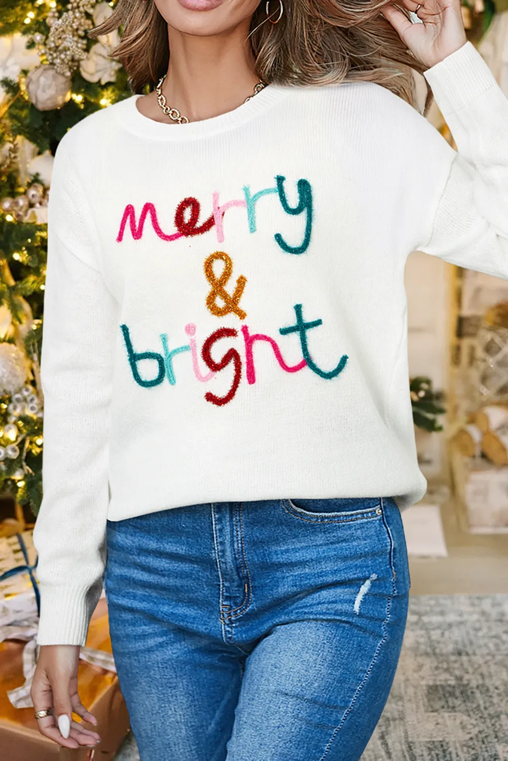 Merry & Bright Round Neck Casual Sweater