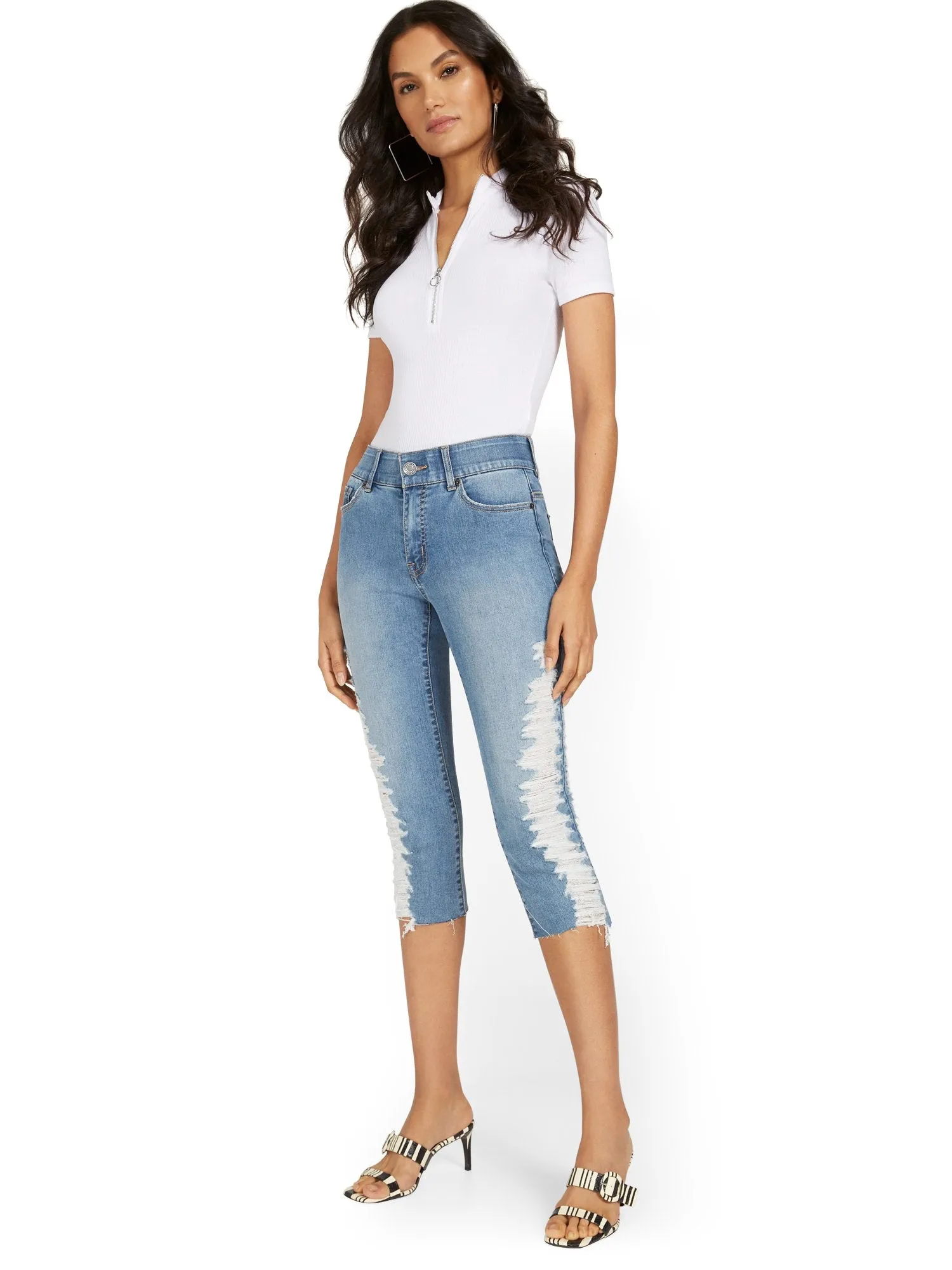 Mya Curvy High-Waisted Sculpting No Gap Super-Skinny Capri Jeans - Medium Blue Wash