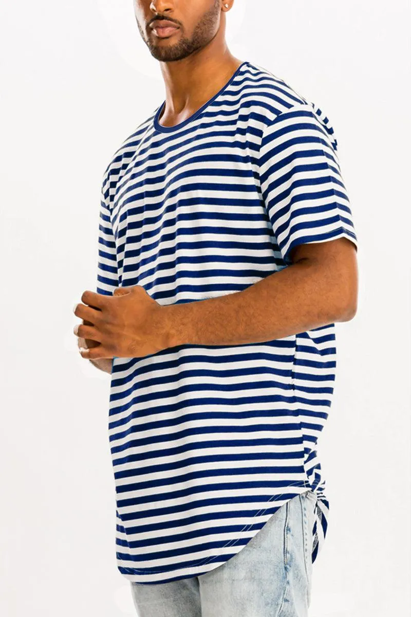 Navy Blue Striped Round Neck Tshirt