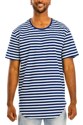 Navy Blue Striped Round Neck Tshirt