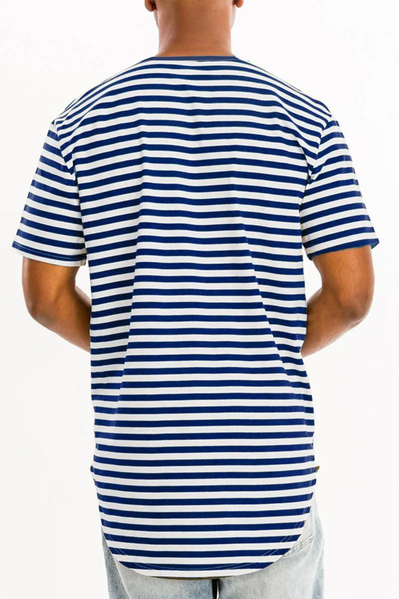 Navy Blue Striped Round Neck Tshirt