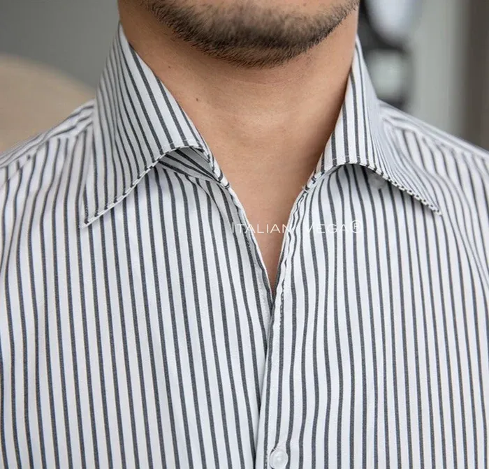 Old Money Grey Classic Striped Shirt by Italian Vega®