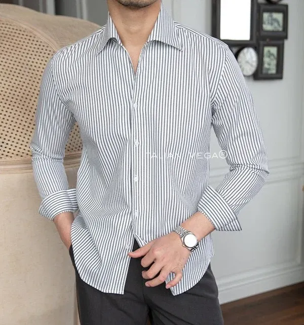 Old Money Grey Classic Striped Shirt by Italian Vega®