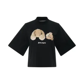 Palm Angels Bear Cropped T-Shirt on Black/Brown