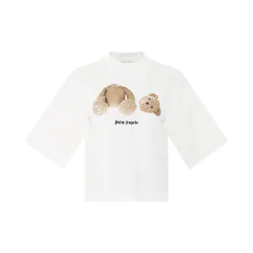 Palm Angels Bear Cropped T-Shirt on White/Brown