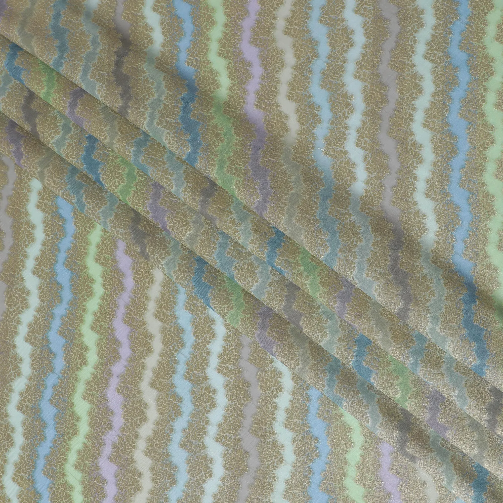 Pastel Hued Tussar Silk Fabric with Iridescent Sheen, 110cm Width - Ethereal Textile from India-D17921