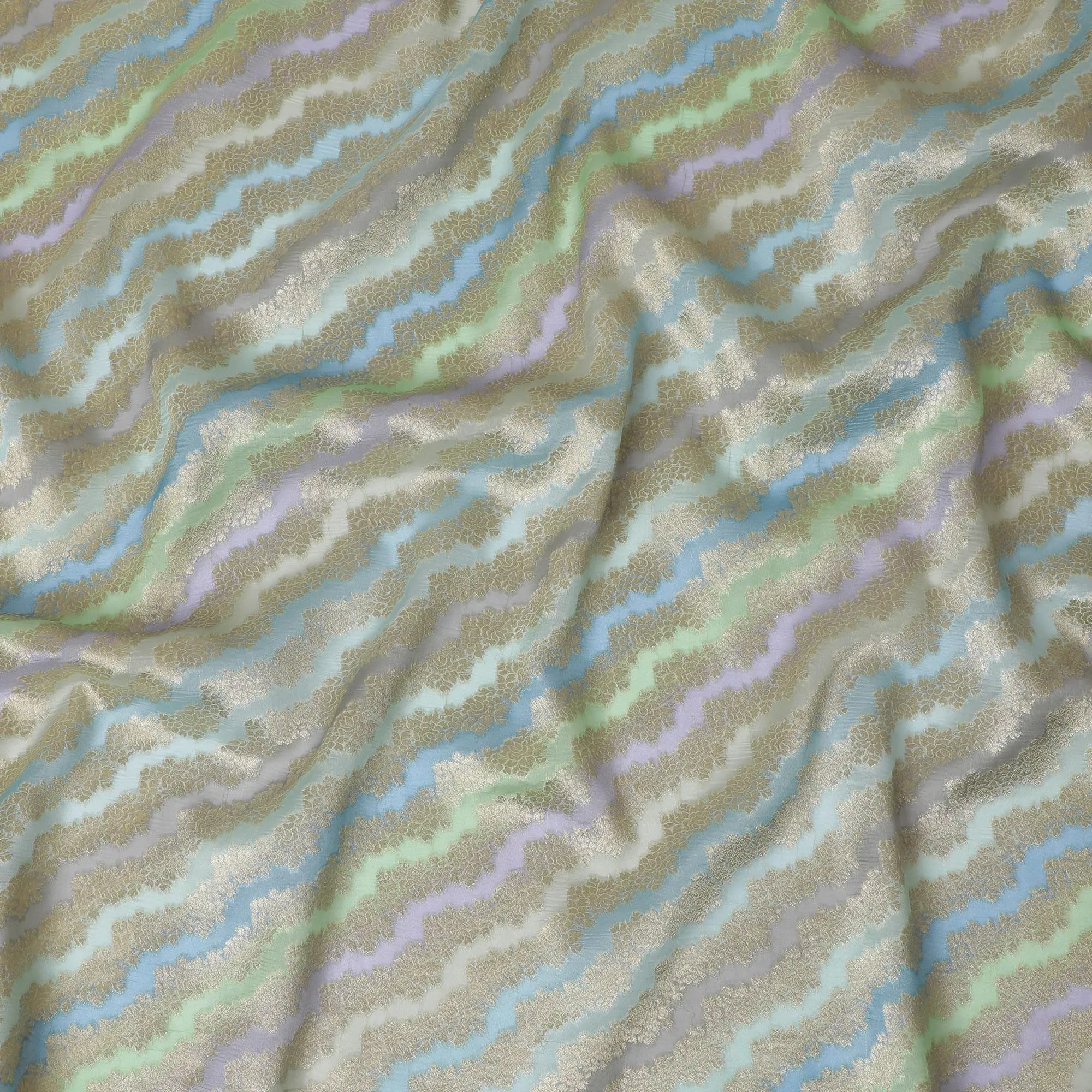 Pastel Hued Tussar Silk Fabric with Iridescent Sheen, 110cm Width - Ethereal Textile from India-D17921