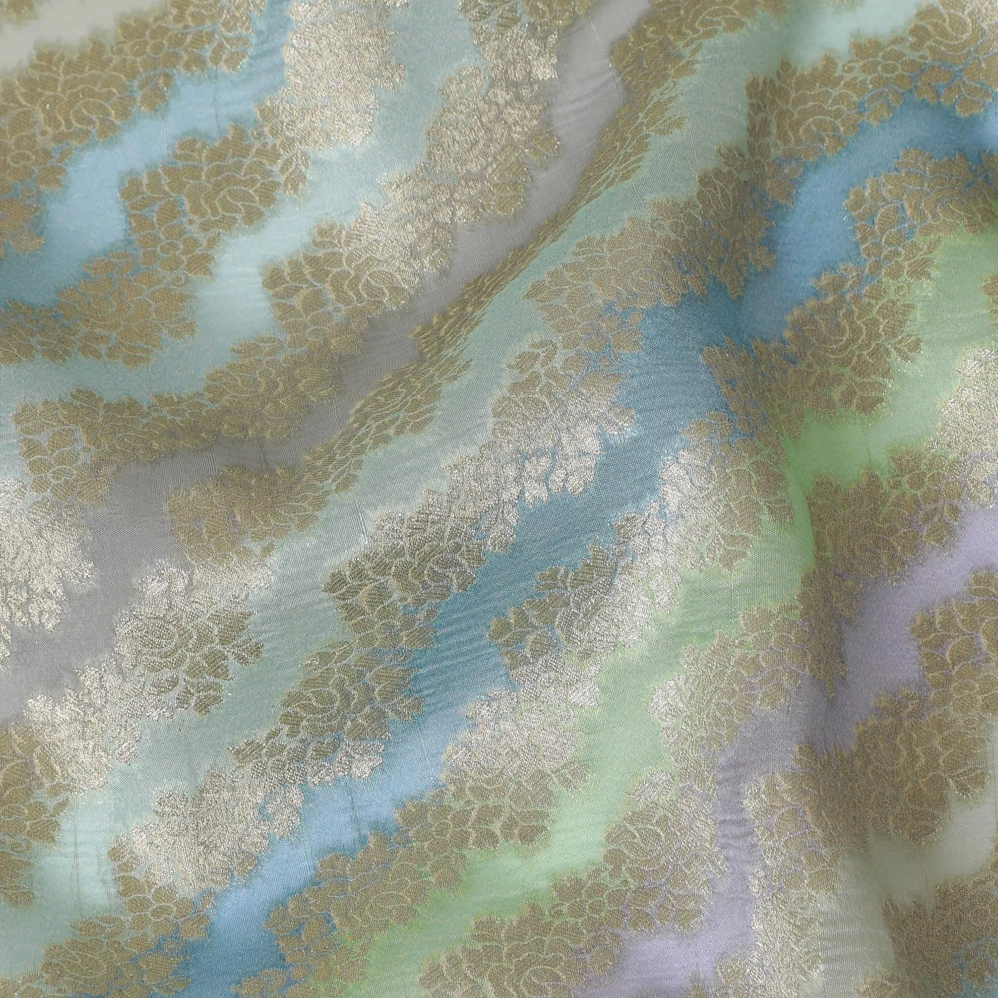 Pastel Hued Tussar Silk Fabric with Iridescent Sheen, 110cm Width - Ethereal Textile from India-D17921