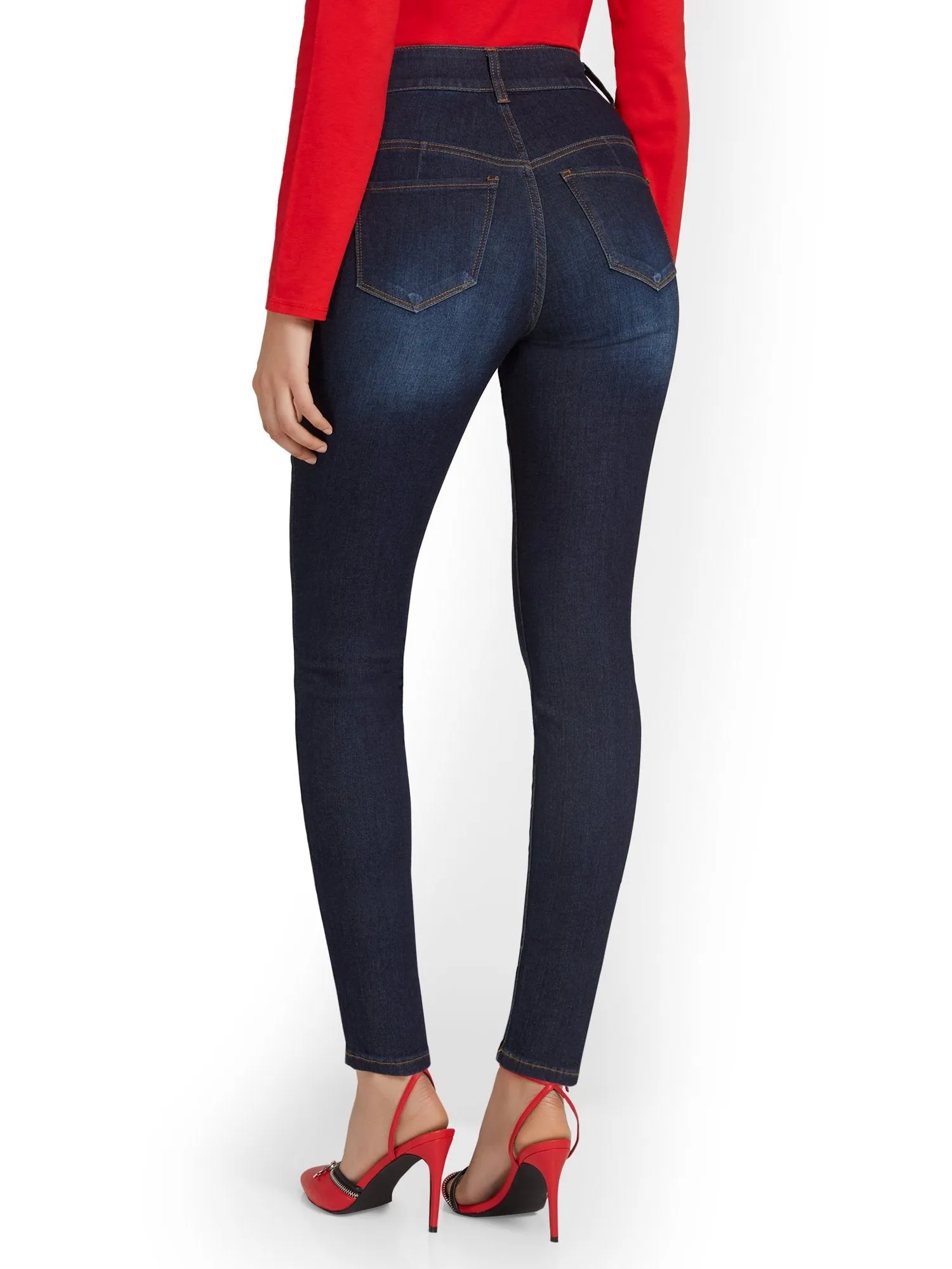 Petite Mya Curvy Ultra High-Waisted Sculpting No-Gap Super-Skinny Ankle Jeans - Dark Blue Wash