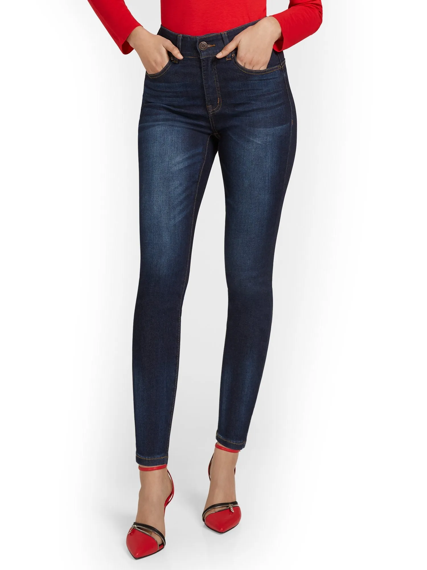 Petite Mya Curvy Ultra High-Waisted Sculpting No-Gap Super-Skinny Ankle Jeans - Dark Blue Wash