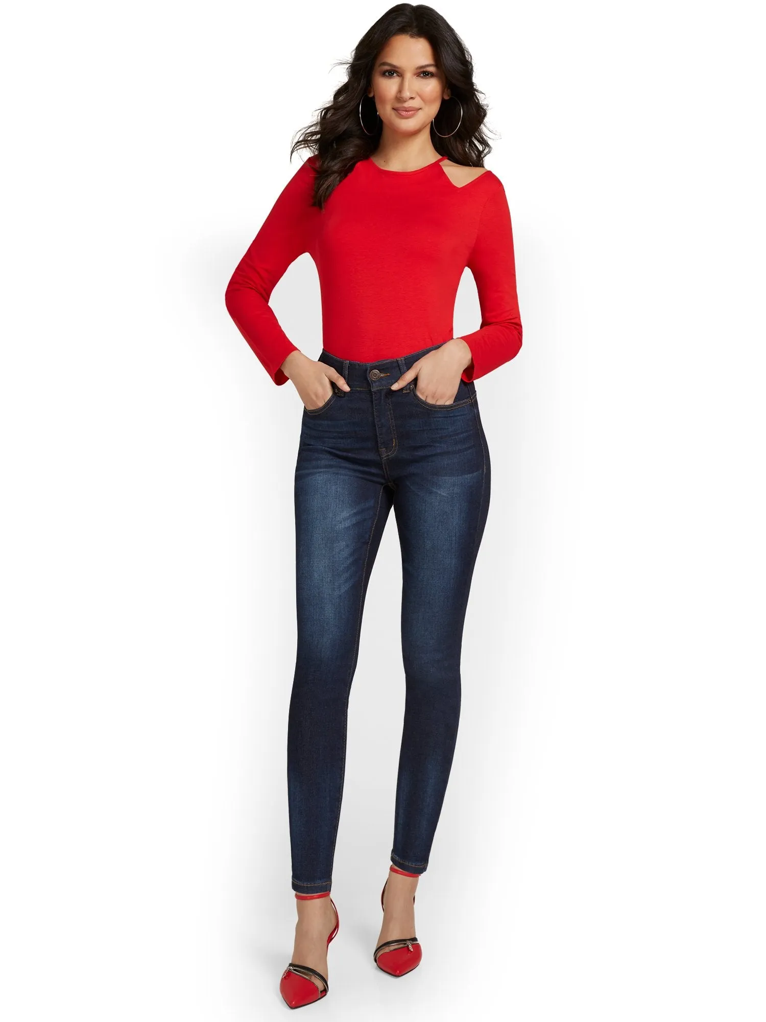 Petite Mya Curvy Ultra High-Waisted Sculpting No-Gap Super-Skinny Ankle Jeans - Dark Blue Wash