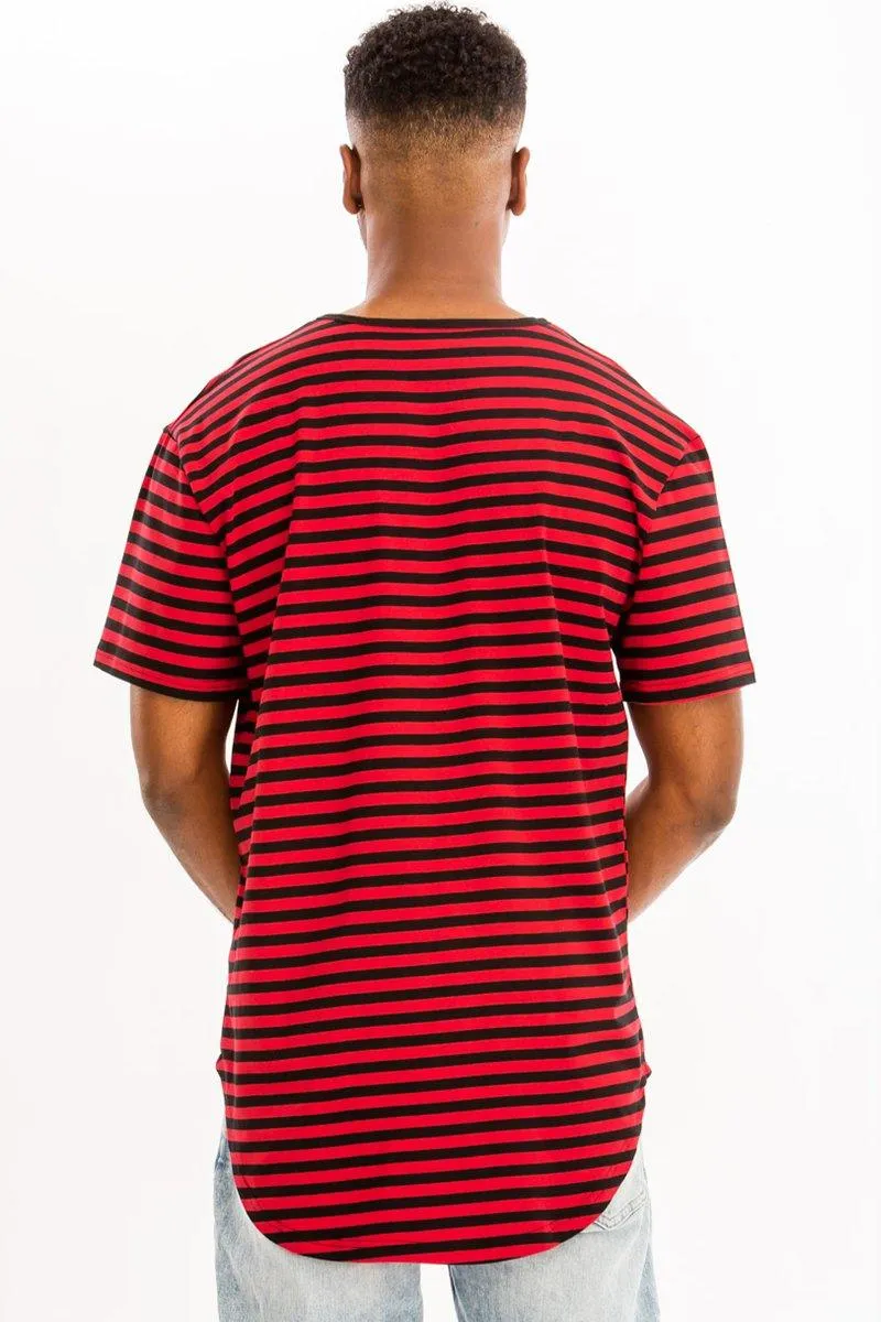 Red Striped Round Neck Tshirt