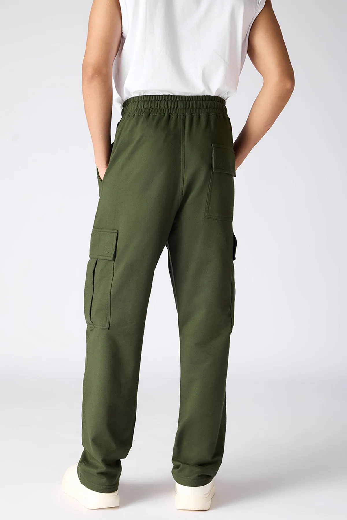 Relaxed Fit Cotton Knitted Men's Jogger Cargos - Bottle Green