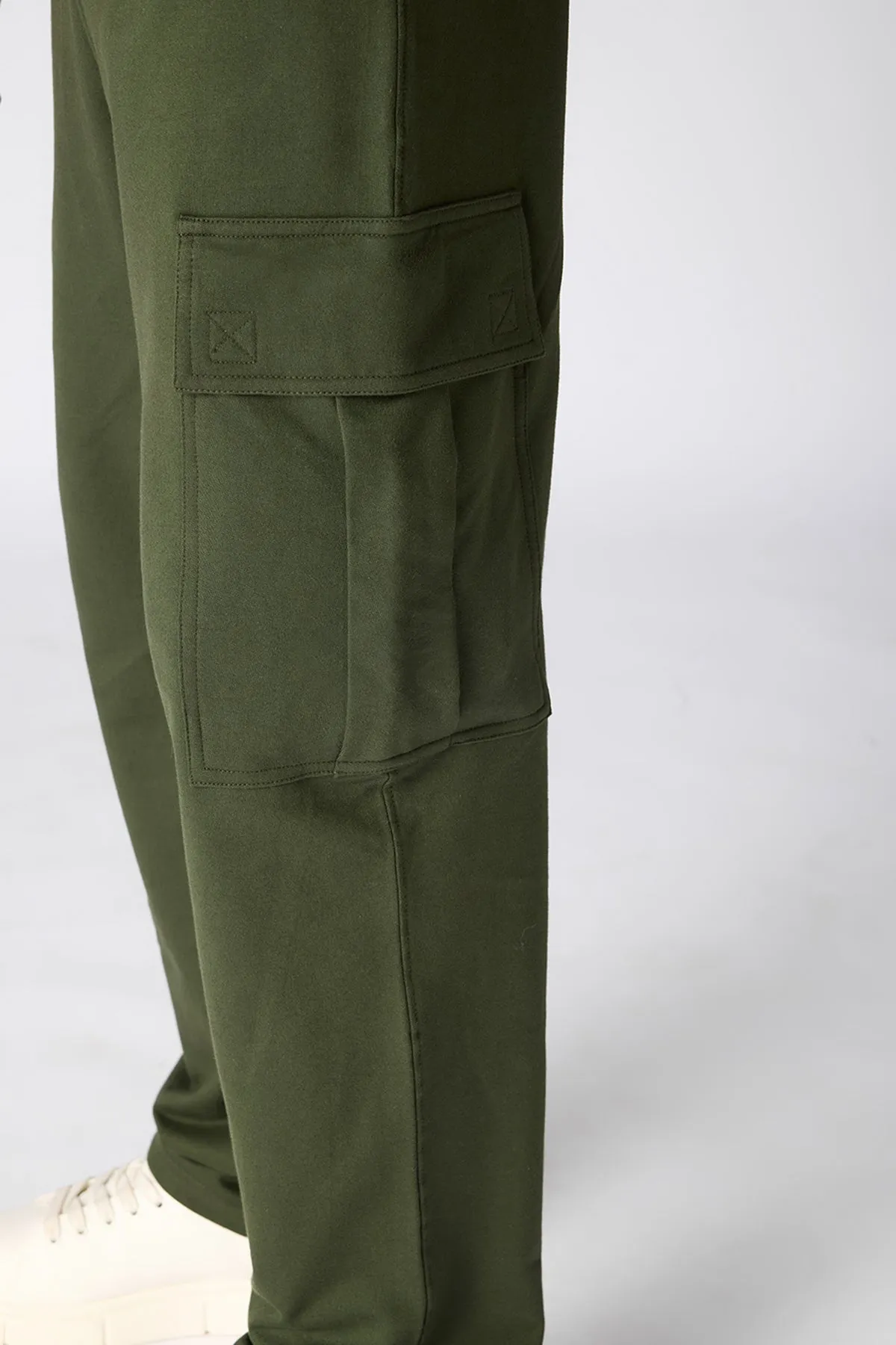 Relaxed Fit Cotton Knitted Men's Jogger Cargos - Bottle Green