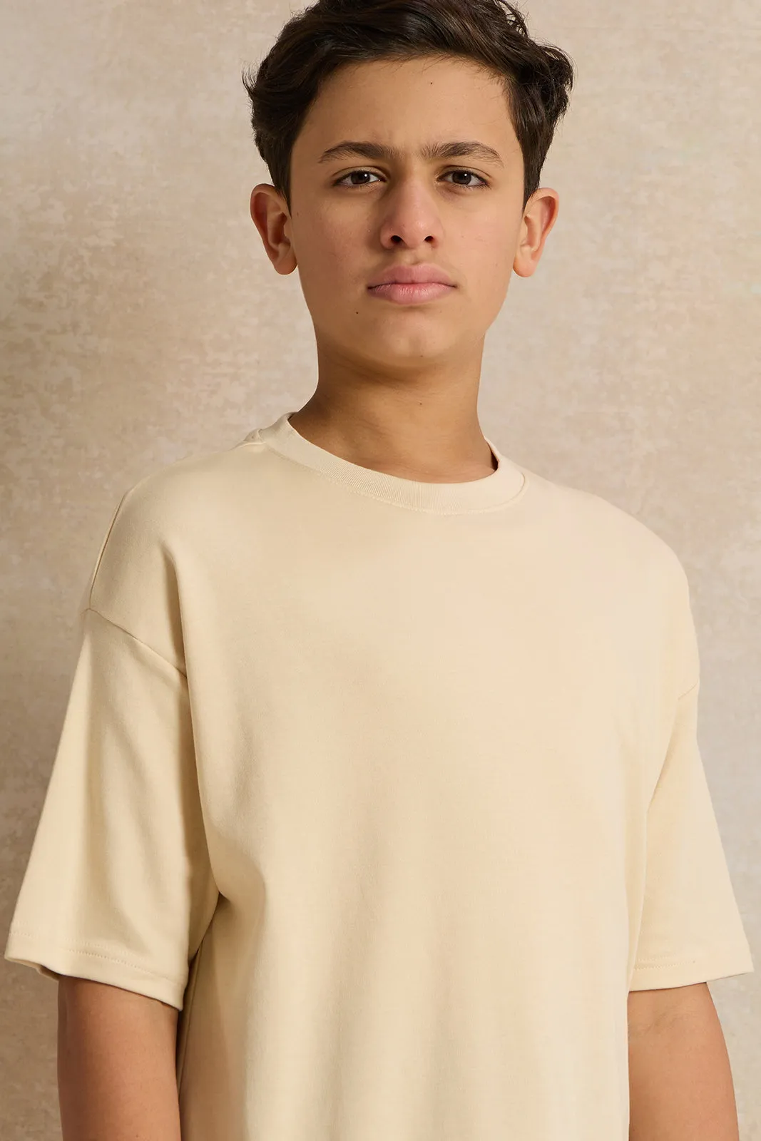 Senior Boys Beige Oversize T-Shirt