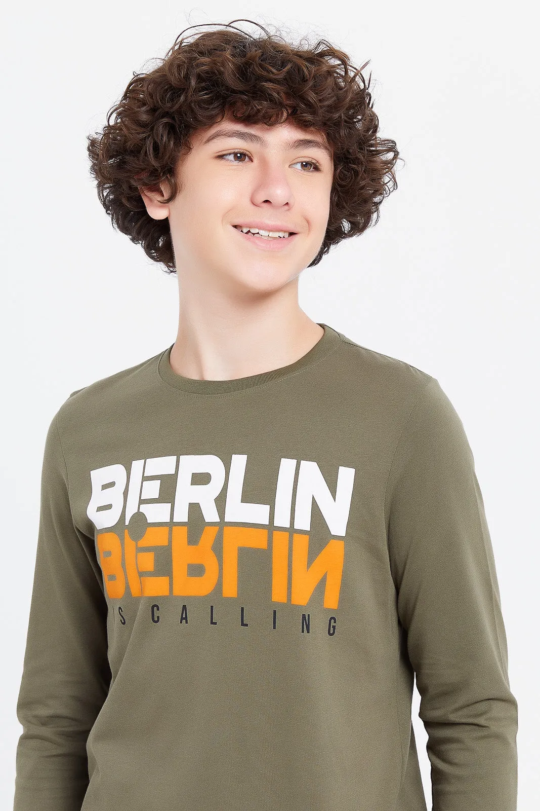 Senior Boys Olive Berlin Printed T-Shirt