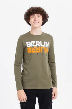 Senior Boys Olive Berlin Printed T-Shirt